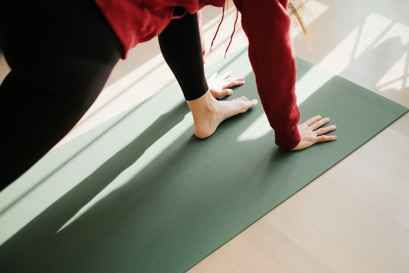 Exercise mat laid out on apartment floor
