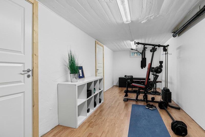 Bright apartment space with compact fitness equipment